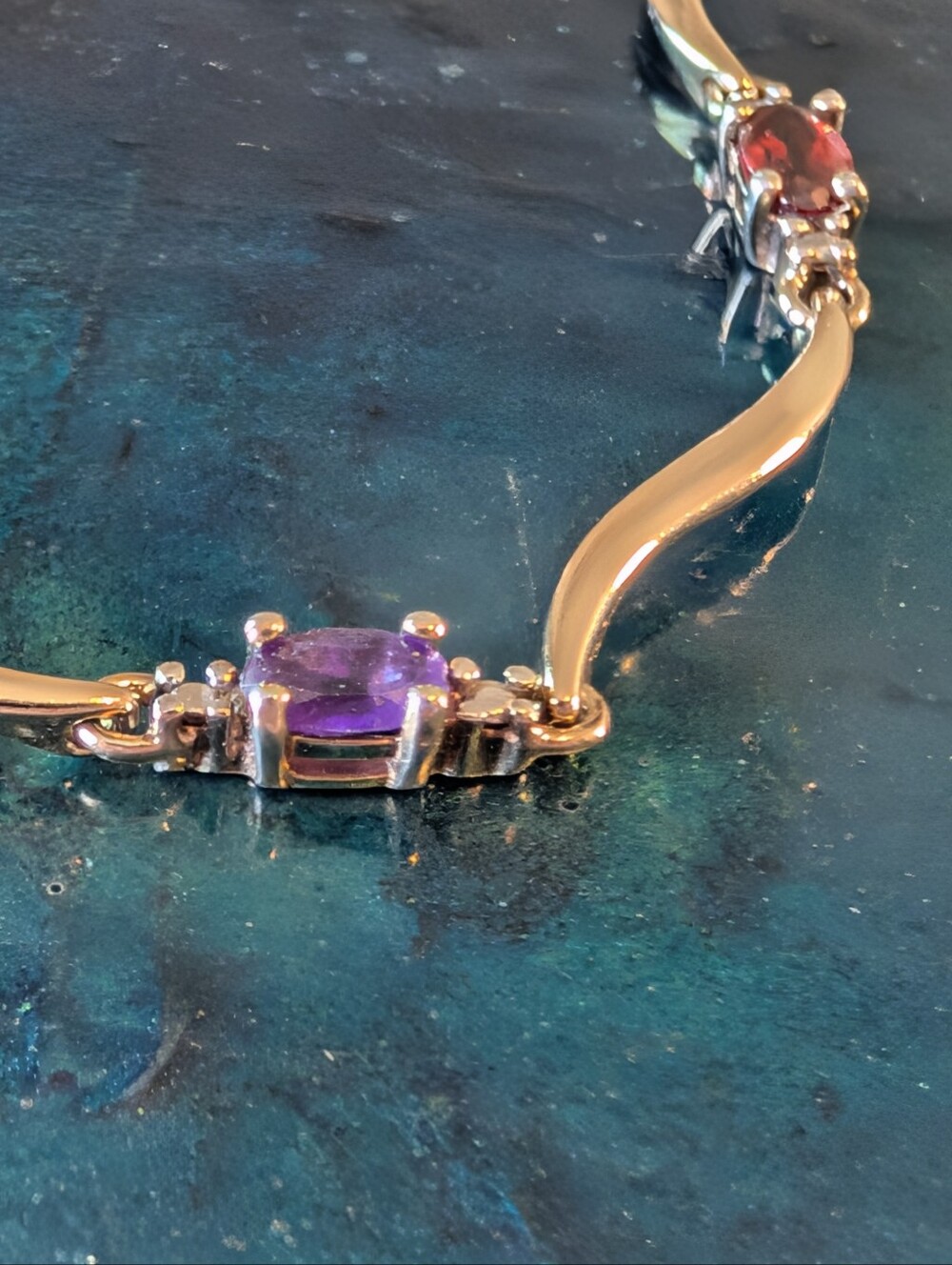 Delicate Multi-Gemstone Gold Plated Sterling Silver Bracelet Topaz Garnet 7.5" - Picture 5 of 16